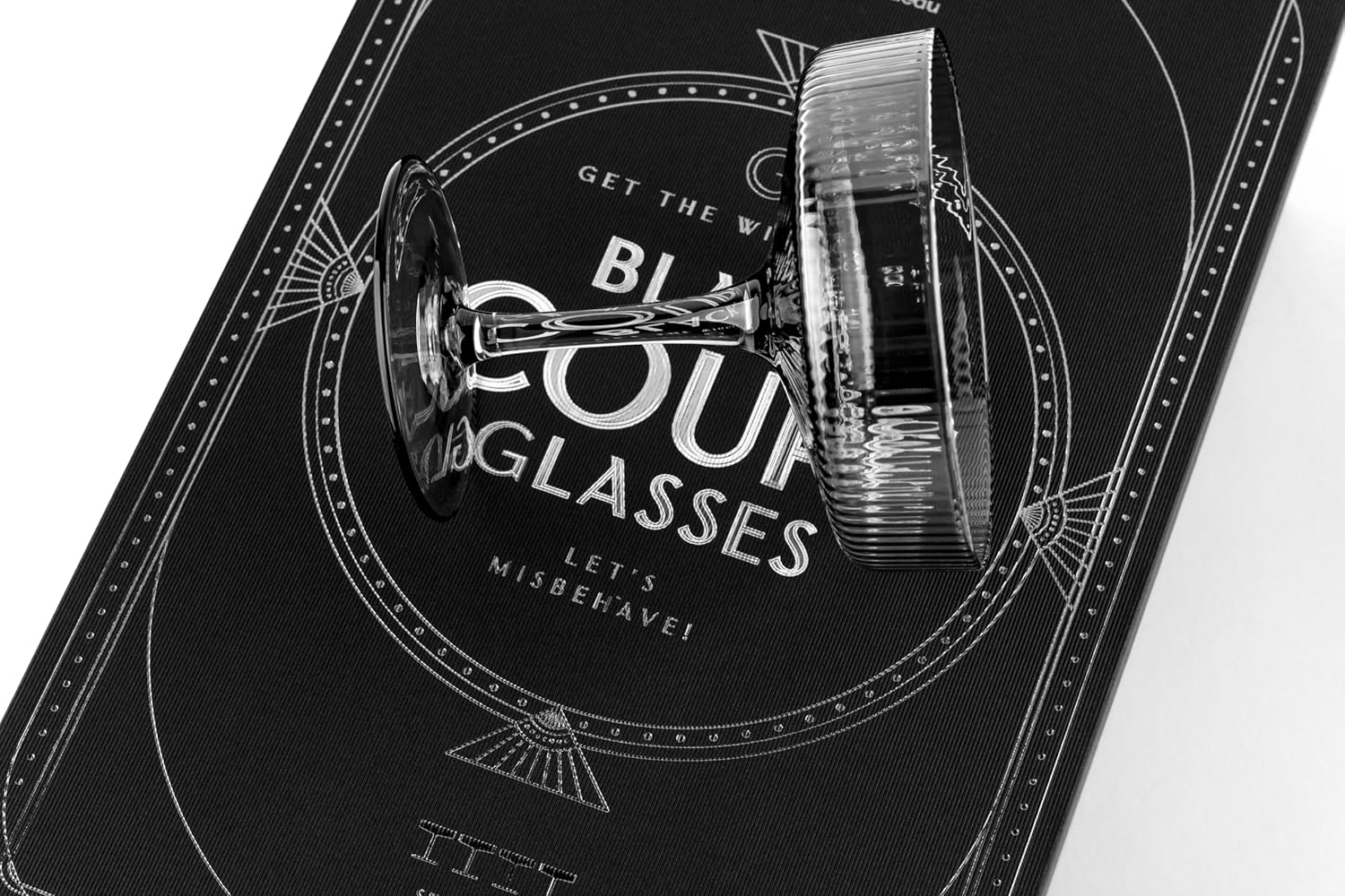 GLASSIQUE CADEAU Set of 4 Vintage Art Deco Cocktail Glasses Smoked Black | 200ml Ribbed Cocktail Glasses for Champagne, Martini, Cosmopolitan, Manhattan | Crystal Speakeasy saucers