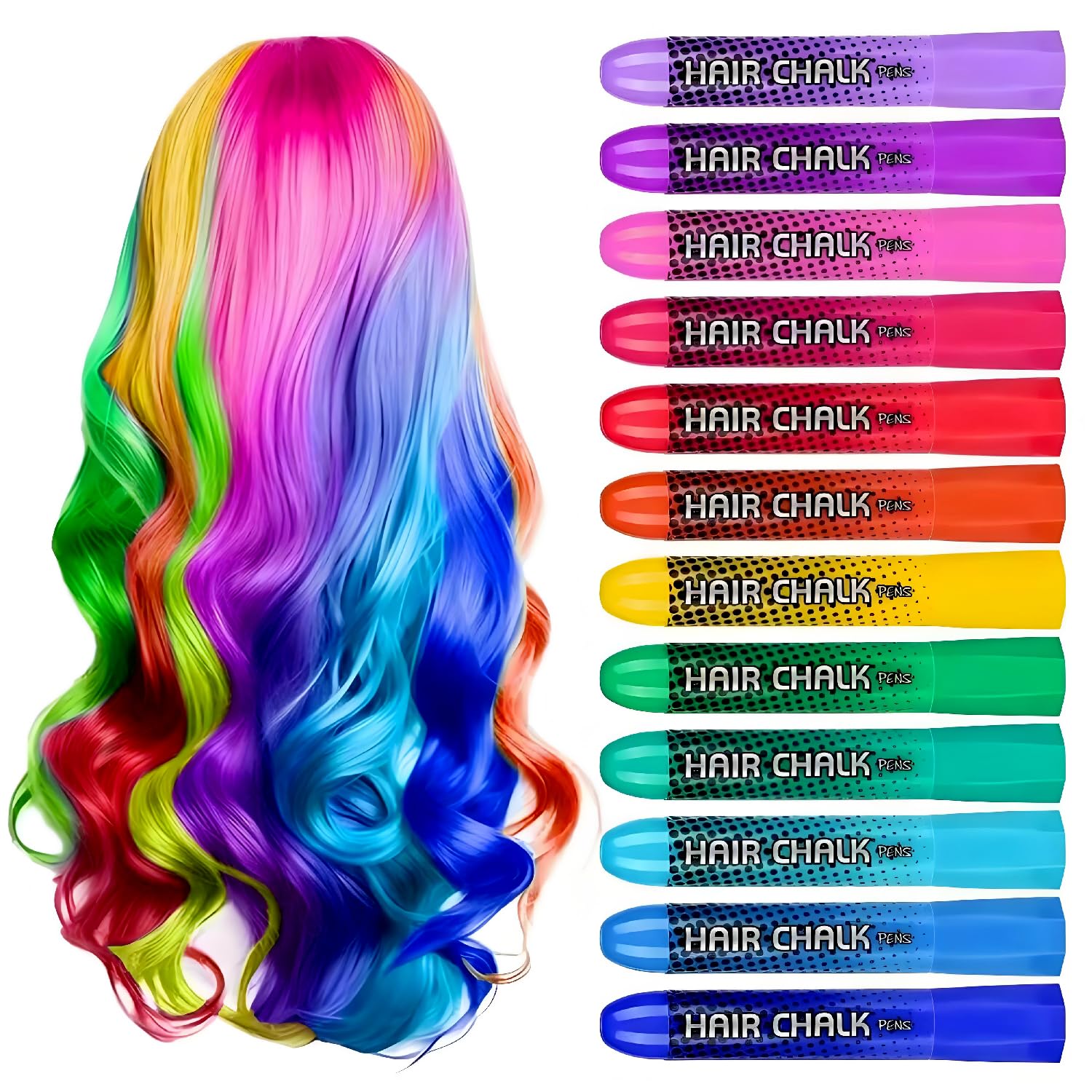 Hair Chalk, 12 Colors Temporary Hair Chalk Non-Toxic Washable, Hair Comb Chalk Colored Hair Chalk for Halloween Makeup, Party, Carnival, Christmas and DIY