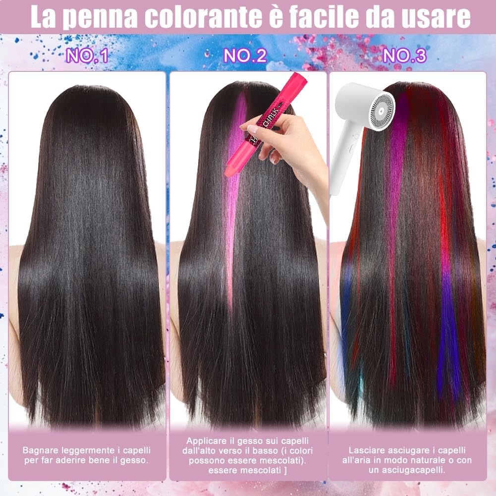 Hair Chalk, 12 Colors Temporary Hair Chalk Non-Toxic Washable, Hair Comb Chalk Colored Hair Chalk for Halloween Makeup, Party, Carnival, Christmas and DIY