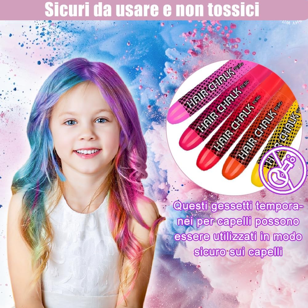 Hair Chalk, 12 Colors Temporary Hair Chalk Non-Toxic Washable, Hair Comb Chalk Colored Hair Chalk for Halloween Makeup, Party, Carnival, Christmas and DIY