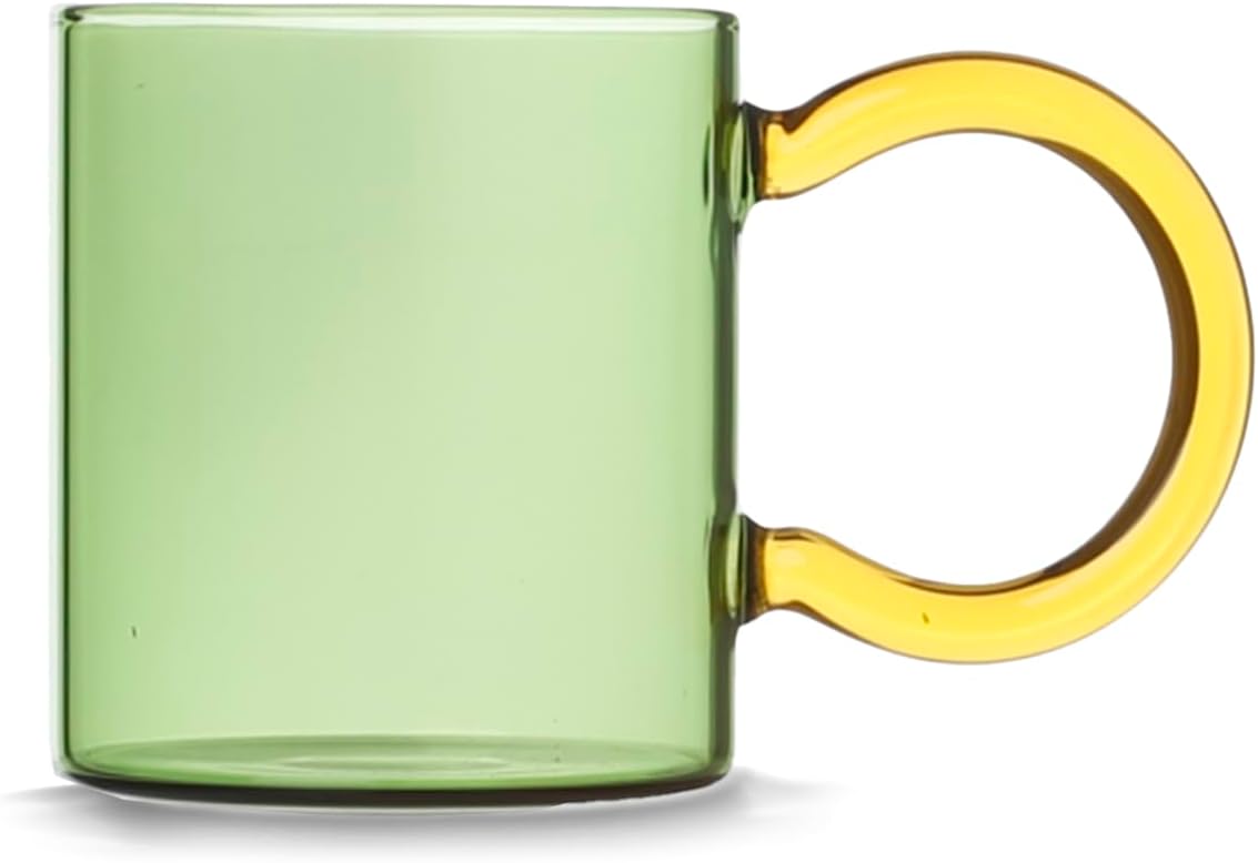 H&H – Set of 12 38.5 cl Borosilicate Glass Mugs – Assorted Colors with Contrasting Handle – Dishwasher Safe