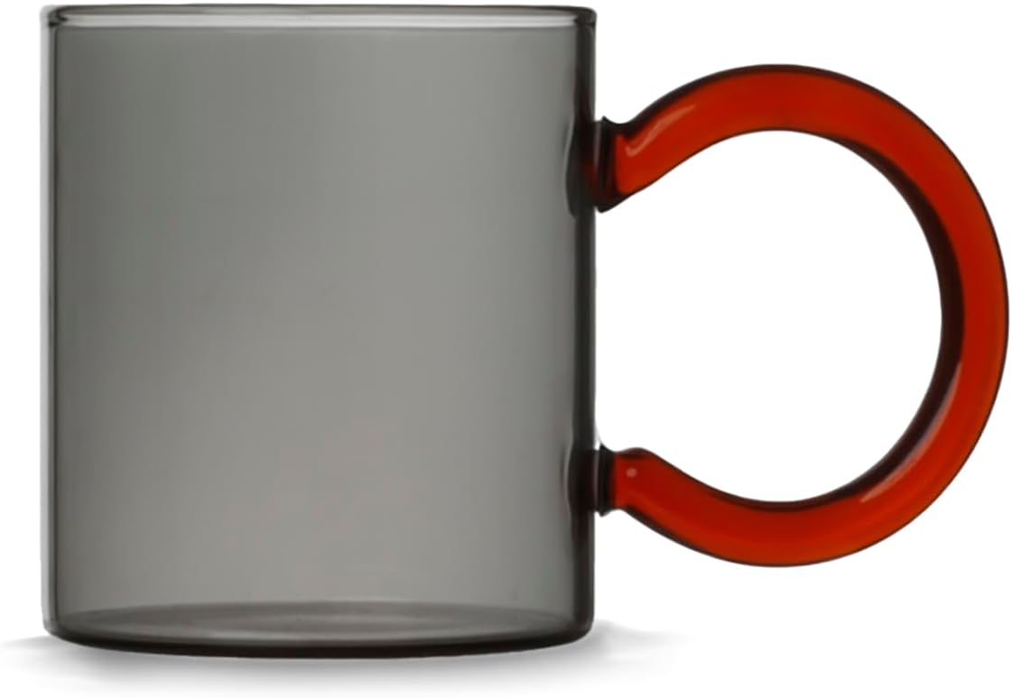 H&H – Set of 12 38.5 cl Borosilicate Glass Mugs – Assorted Colors with Contrasting Handle – Dishwasher Safe
