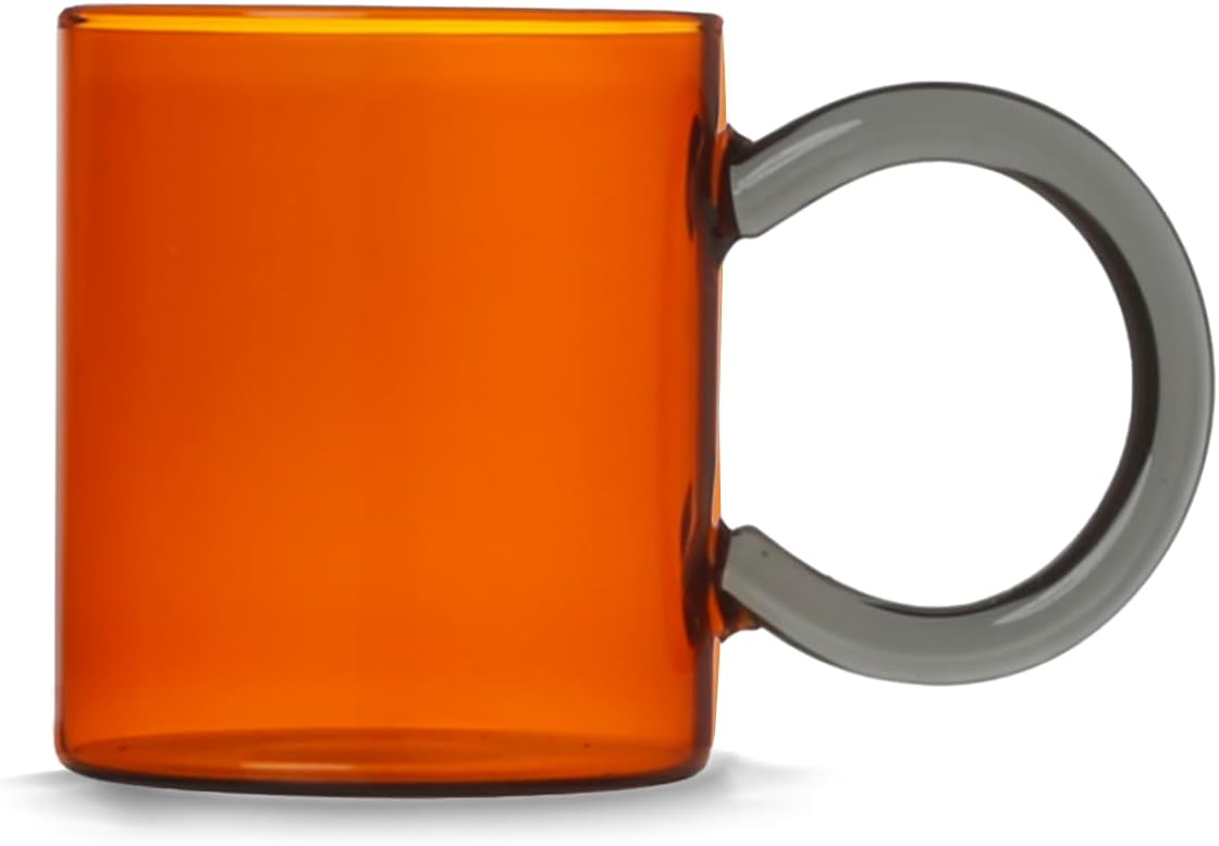 H&H – Set of 12 38.5 cl Borosilicate Glass Mugs – Assorted Colors with Contrasting Handle – Dishwasher Safe