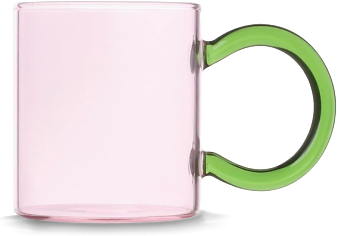 H&H – Set of 12 38.5 cl Borosilicate Glass Mugs – Assorted Colors with Contrasting Handle – Dishwasher Safe