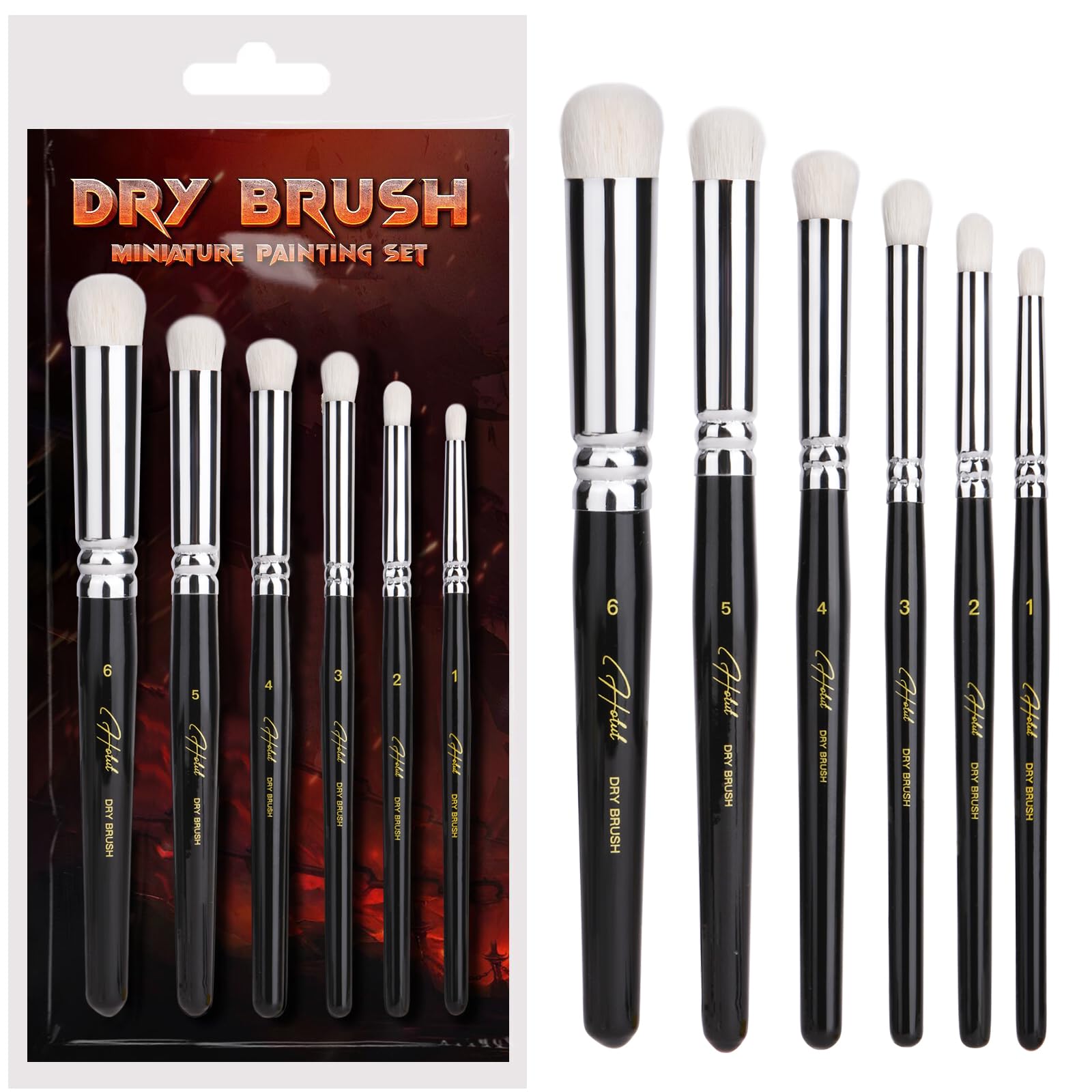HOTUT Dry Brush Set 6 Sizes Professional Detail Painting Brush, Goats Hair Paint Brushes, Miniature Brush Set Ideal for Board Games, Oil Painting 6pcs