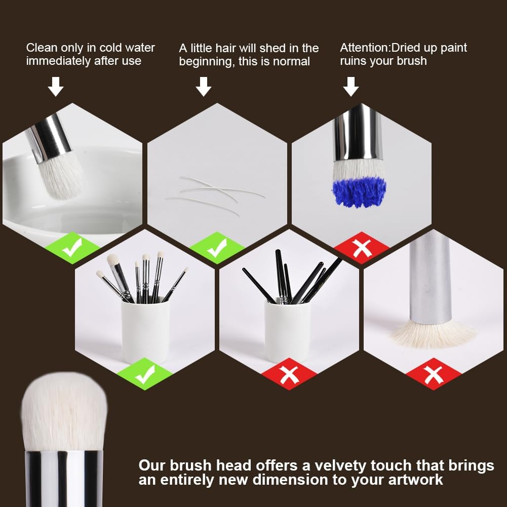 HOTUT Dry Brush Set 6 Sizes Professional Detail Painting Brush, Goats Hair Paint Brushes, Miniature Brush Set Ideal for Board Games, Oil Painting 6pcs