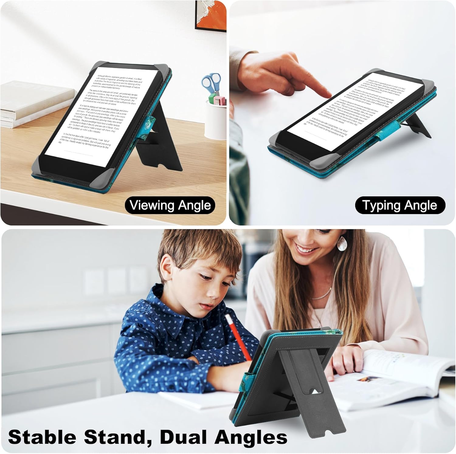 HoYiXi Universal Case for 6.8",7" eReader Compatible Kindle Paperwhite/Colorsoft/Kobo/PocketBook/Tolino/Sony E-Book Reader Cover Case for 6"-7'' E-Book Reader with Stand, Flower