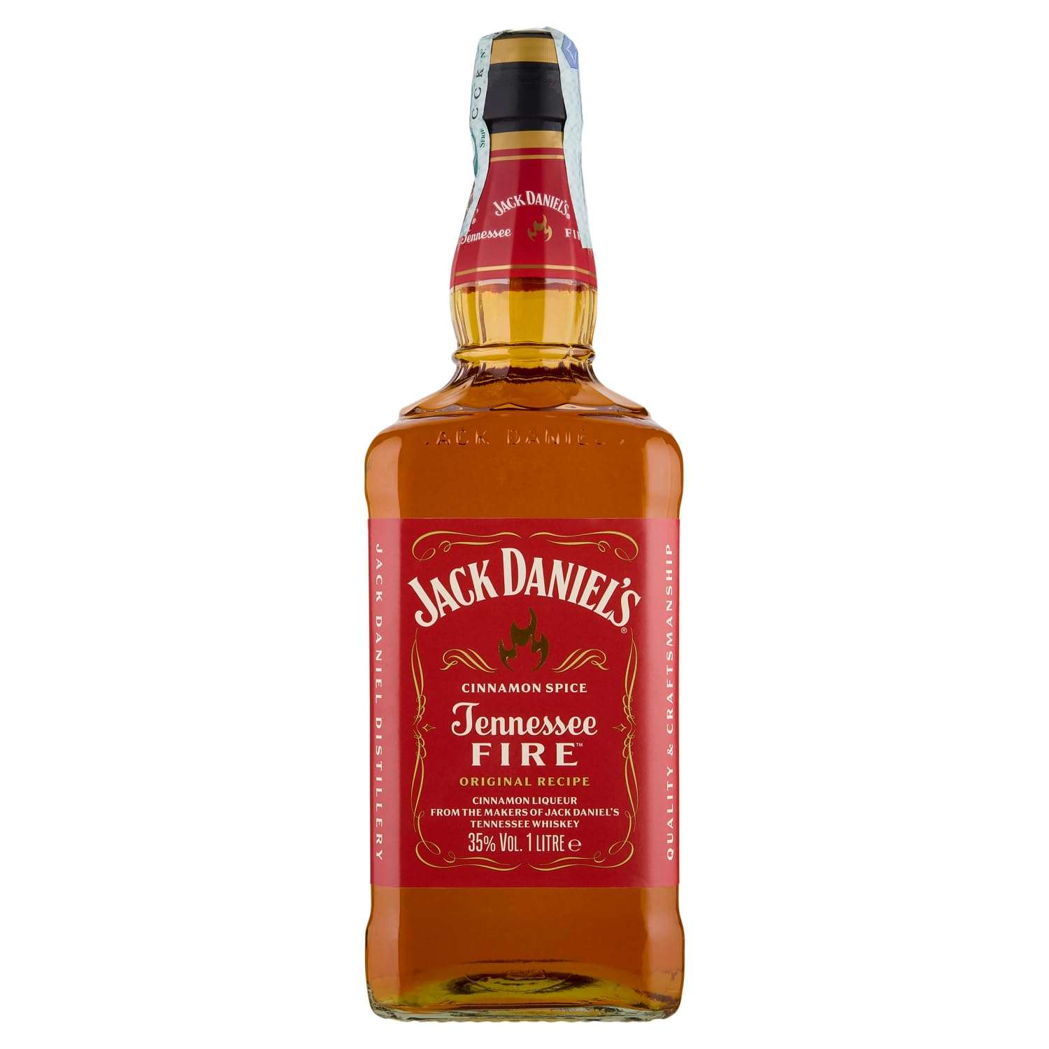 Jack Daniel's Tennessee Fire – Whiskey with Cinnamon Liqueur, American Liqueur with an Intense and Spicy Taste, Spicy Cinnamon Aroma, 35% Vol., 100 cl Glass Bottle Fire 100cl