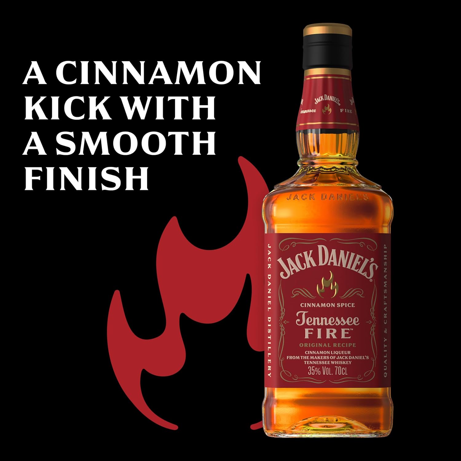 Jack Daniel's Tennessee Fire – Whiskey with Cinnamon Liqueur, American Liqueur with an Intense and Spicy Taste, Spicy Cinnamon Aroma, 35% Vol., 100 cl Glass Bottle Fire 100cl