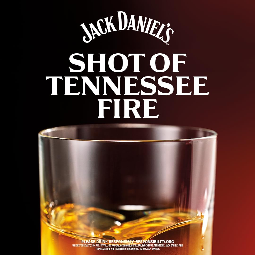 Jack Daniel's Tennessee Fire – Whiskey with Cinnamon Liqueur, American Liqueur with an Intense and Spicy Taste, Spicy Cinnamon Aroma, 35% Vol., 100 cl Glass Bottle Fire 100cl
