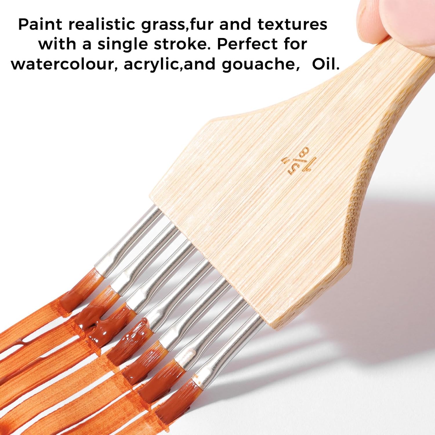 KIKIGOAL 3Pcs Flat Texture Paint Brushes, Professional Korean Nylon Bristles for Acrylic, Watercolor, Gouache, Creating Lines, Feathers, Patterns, Carbonized Bamboo Handle