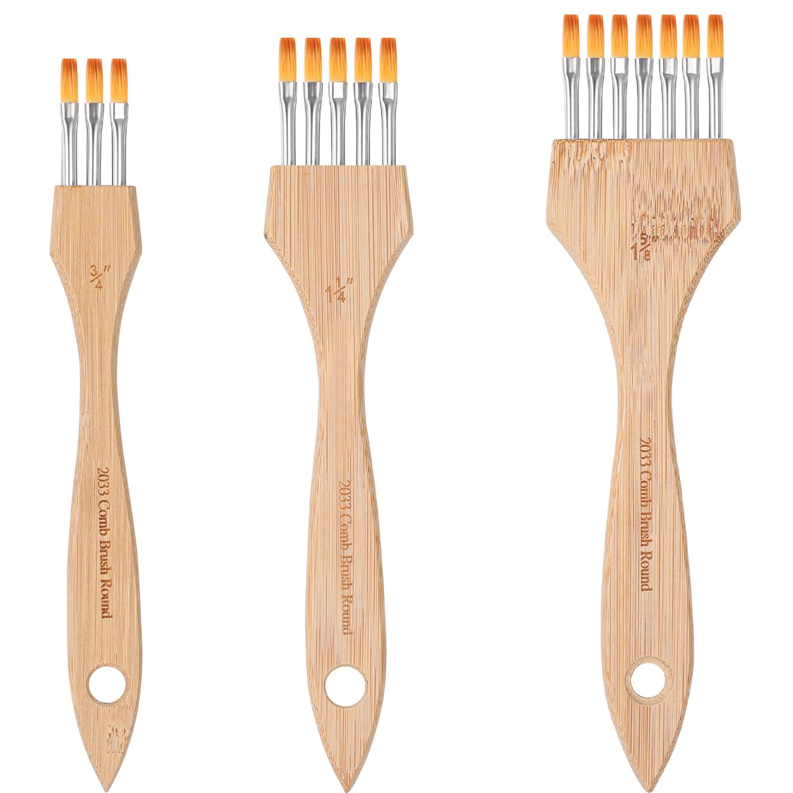 KIKIGOAL 3Pcs Flat Texture Paint Brushes, Professional Korean Nylon Bristles for Acrylic, Watercolor, Gouache, Creating Lines, Feathers, Patterns, Carbonized Bamboo Handle