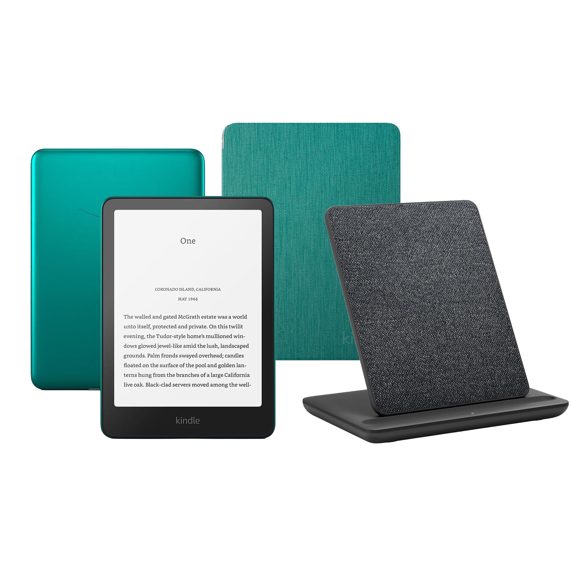 Kindle Paperwhite Signature Edition (2024 Release) 32 GB Ad-Free With Clear Jade Green Case and Wireless Charging Station
