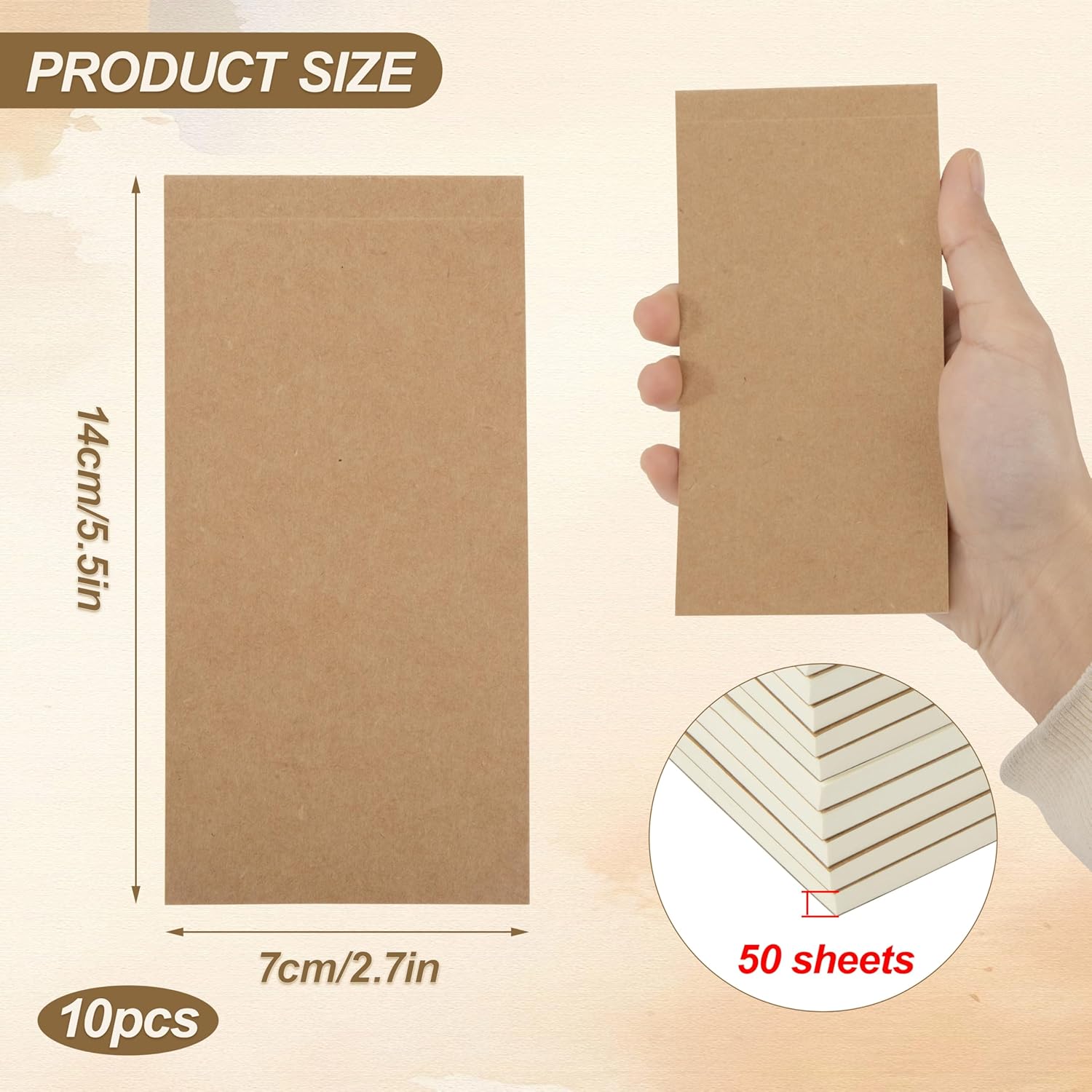 Kraft Notepad, Mini Pocket Notebook, Blank Notebooks, Tear-Tear, Suitable for Shopping List, Daily Planner for Work, Office, Home, School, 50 Pages (10 Pieces)