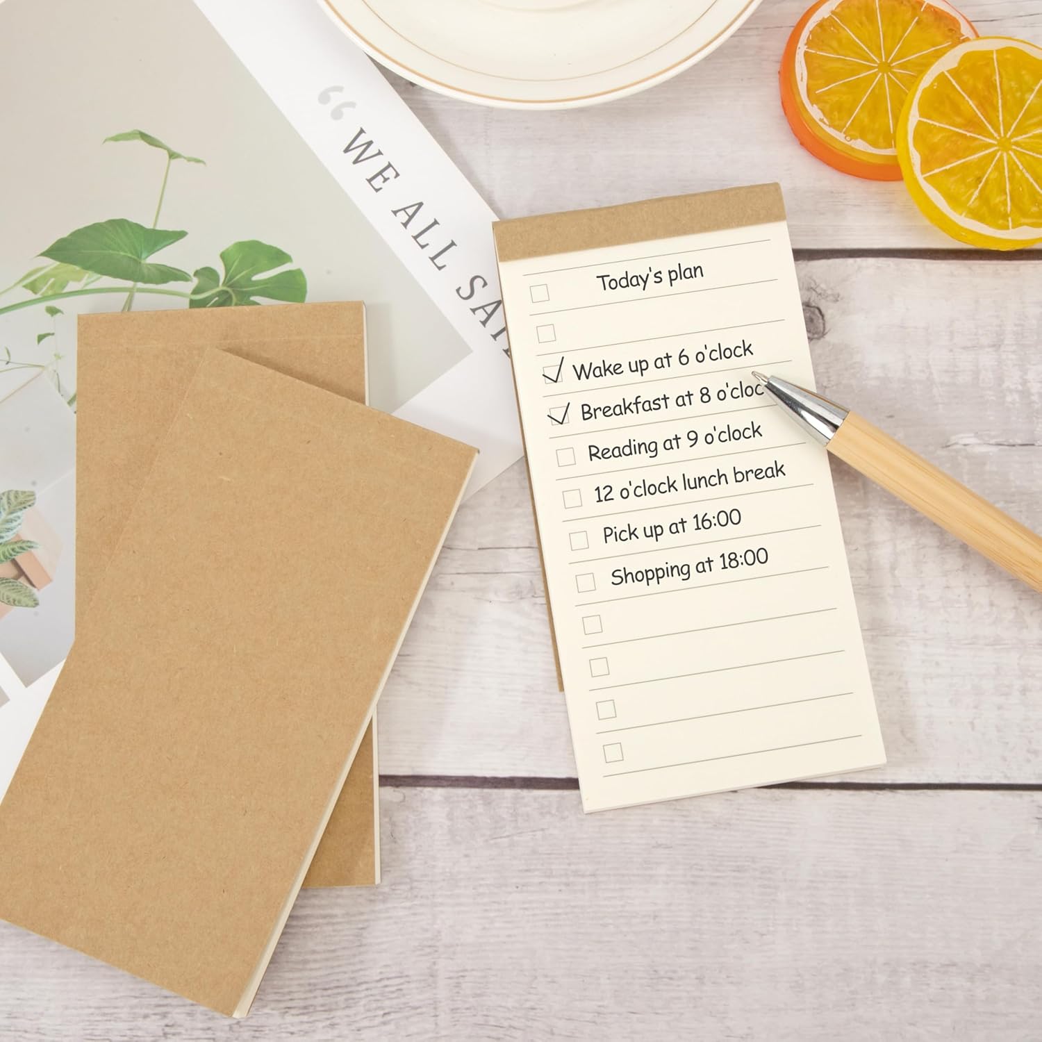 Kraft Notepad, Mini Pocket Notebook, Blank Notebooks, Tear-Tear, Suitable for Shopping List, Daily Planner for Work, Office, Home, School, 50 Pages (10 Pieces)