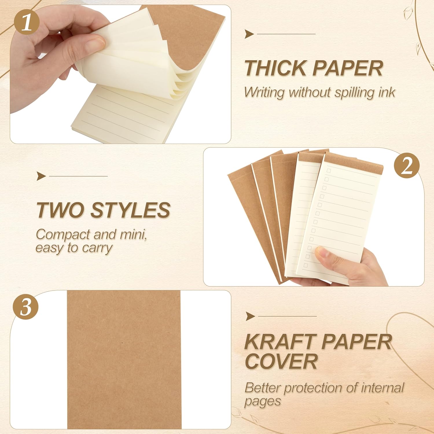 Kraft Notepad, Mini Pocket Notebook, Blank Notebooks, Tear-Tear, Suitable for Shopping List, Daily Planner for Work, Office, Home, School, 50 Pages (10 Pieces)