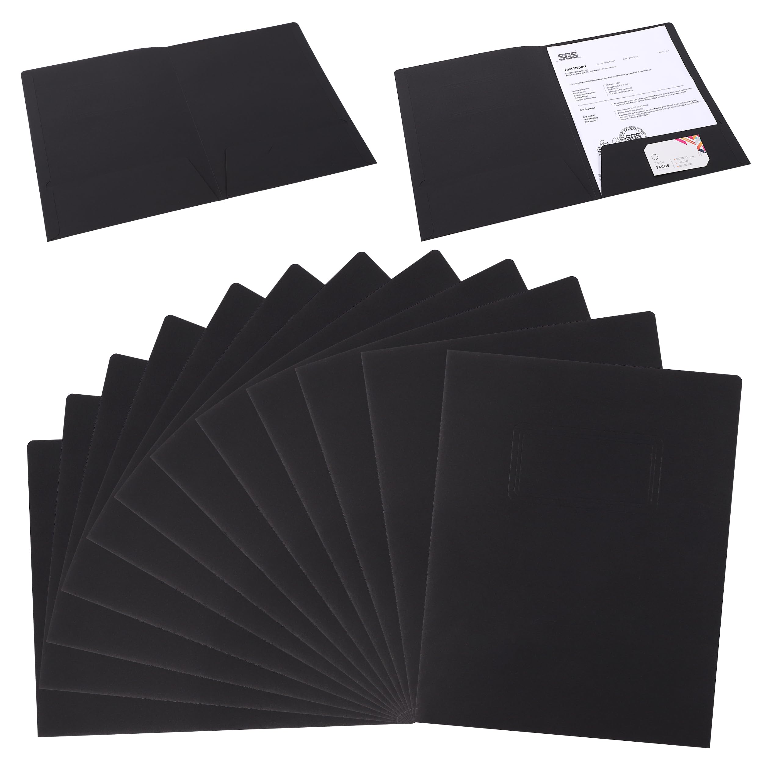 Kraft Paper Folders with Pockets, 12 Pieces A4 File Folder with Compartment for Projects and Documents Presentations for Office, School, Home (Black)