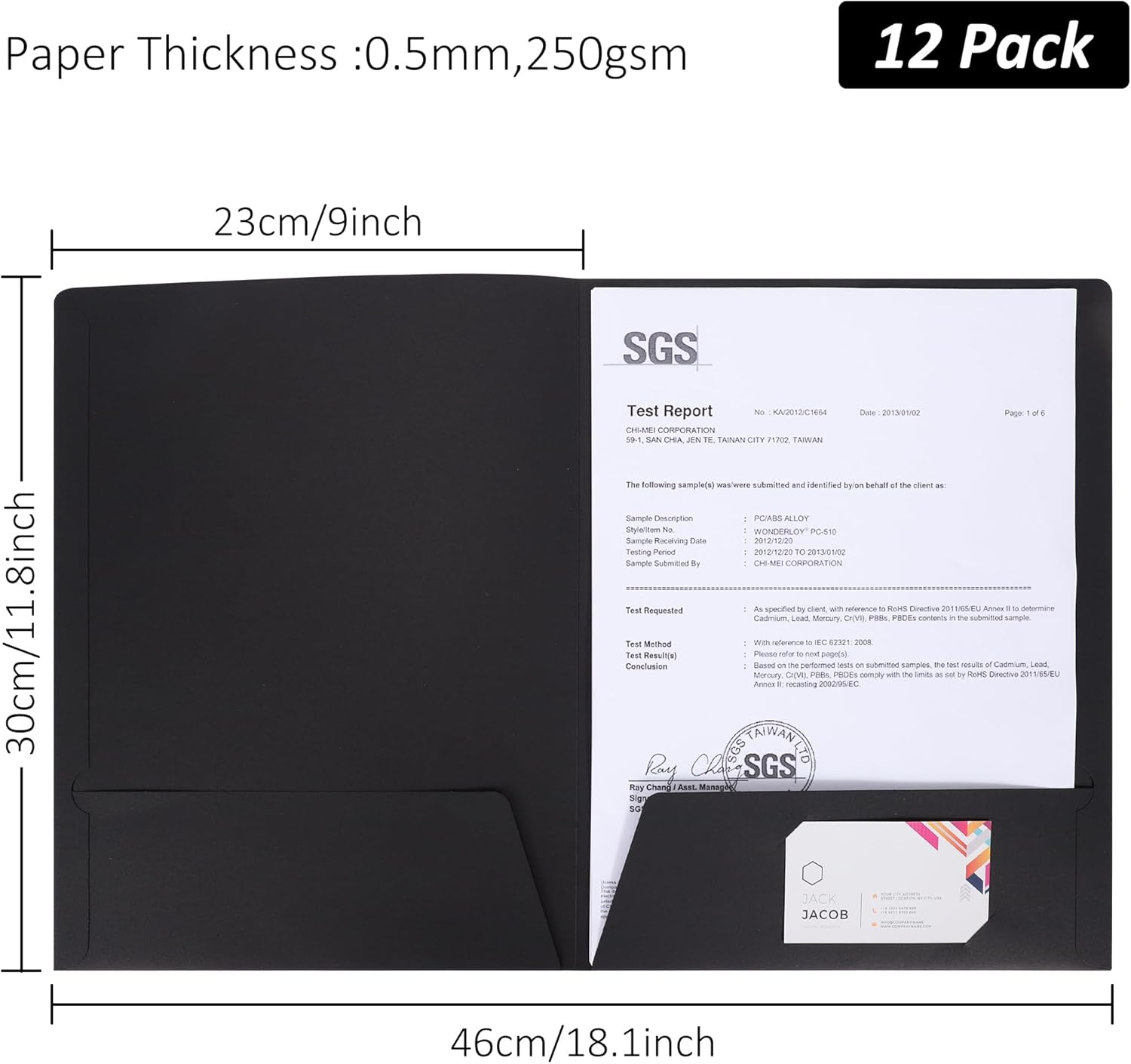 Kraft Paper Folders with Pockets, 12 Pieces A4 File Folder with Compartment for Projects and Documents Presentations for Office, School, Home (Black)