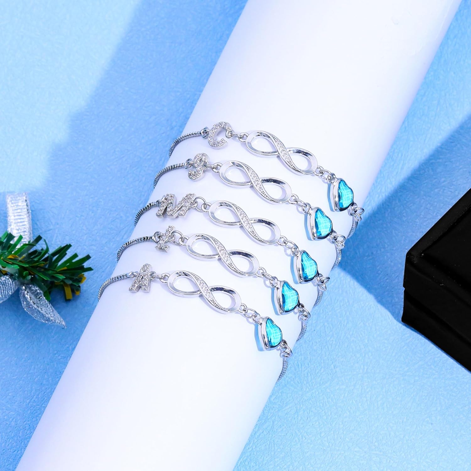 Kraven Infinity Symbol Initials Bracelet for Women, Letter AZ Buckskin Blue Birthstone Pendant 26 Alphabet Monogram Bracelet for Teen Girls Daughter