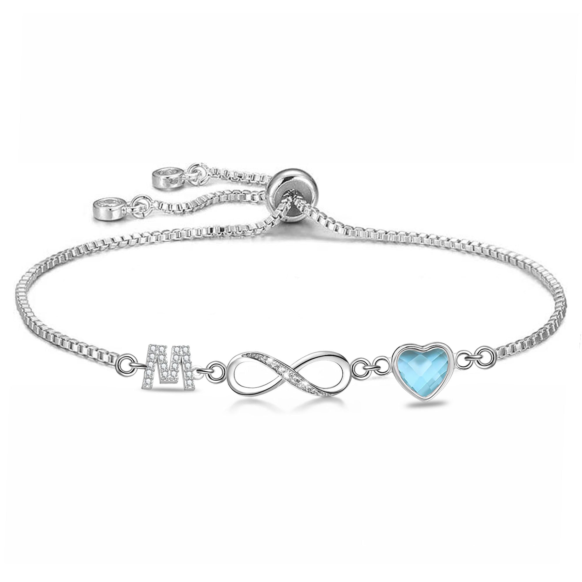 Kraven Infinity Symbol Initials Bracelet for Women, Letter AZ Buckskin Blue Birthstone Pendant 26 Alphabet Monogram Bracelet for Teen Girls Daughter