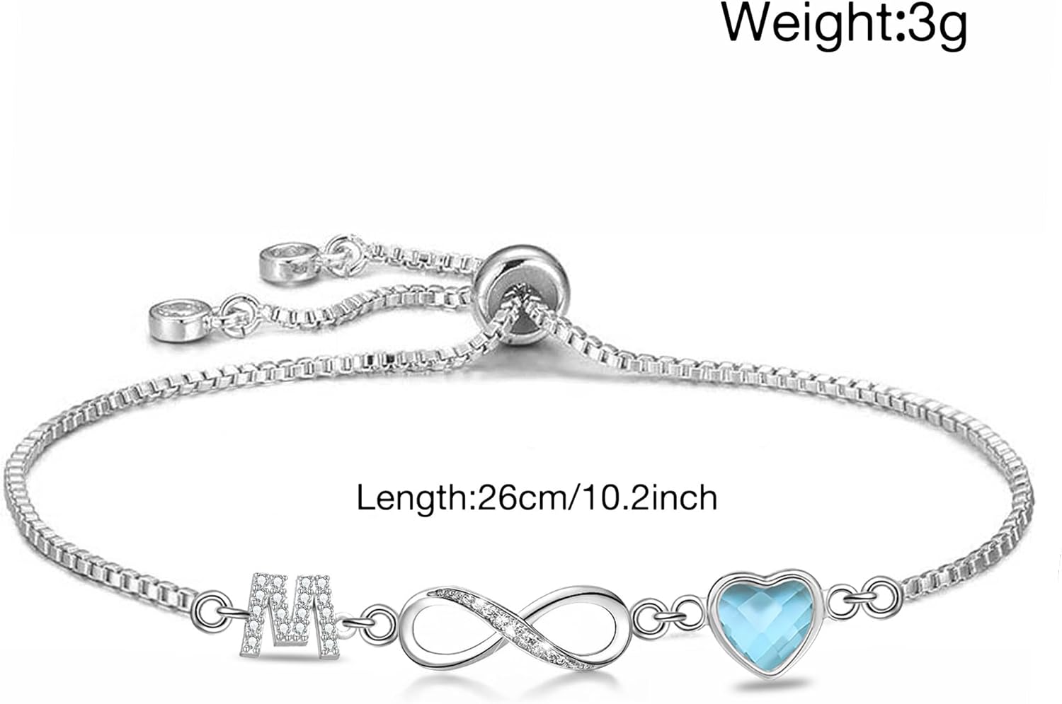 Kraven Infinity Symbol Initials Bracelet for Women, Letter AZ Buckskin Blue Birthstone Pendant 26 Alphabet Monogram Bracelet for Teen Girls Daughter