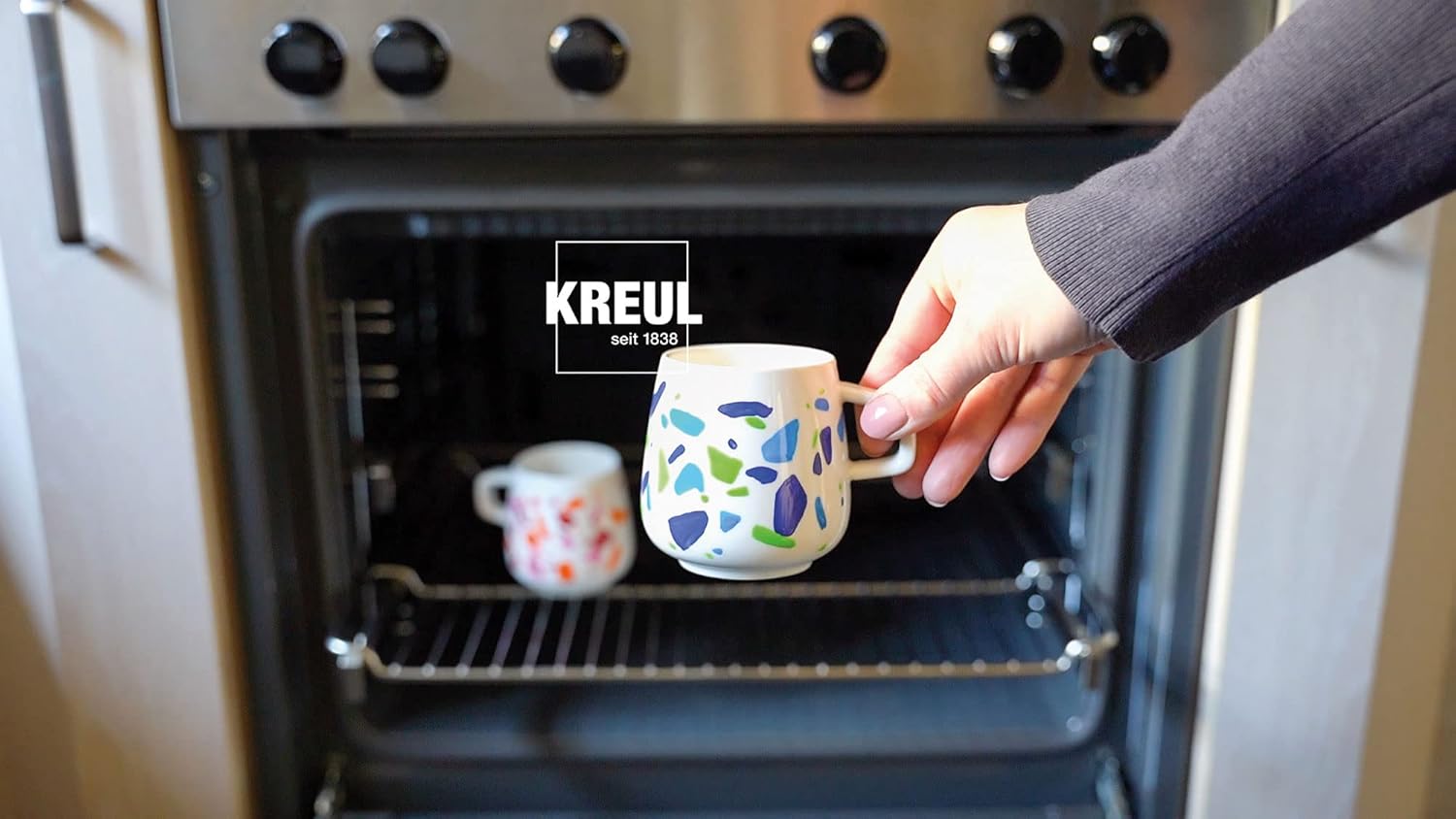 KREUL 16604 - Glass & Porcelain Classic Set Color Living, 6 colors of 20 ml and a brush, cheerful and bright water-based colors for glass and porcelain