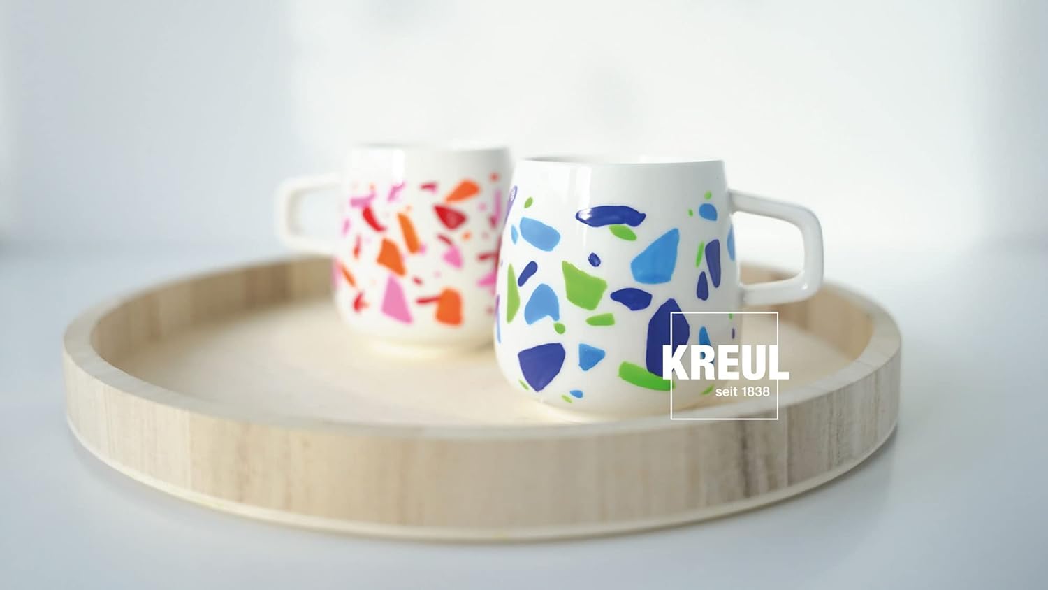 KREUL 16604 - Glass & Porcelain Classic Set Color Living, 6 colors of 20 ml and a brush, cheerful and bright water-based colors for glass and porcelain