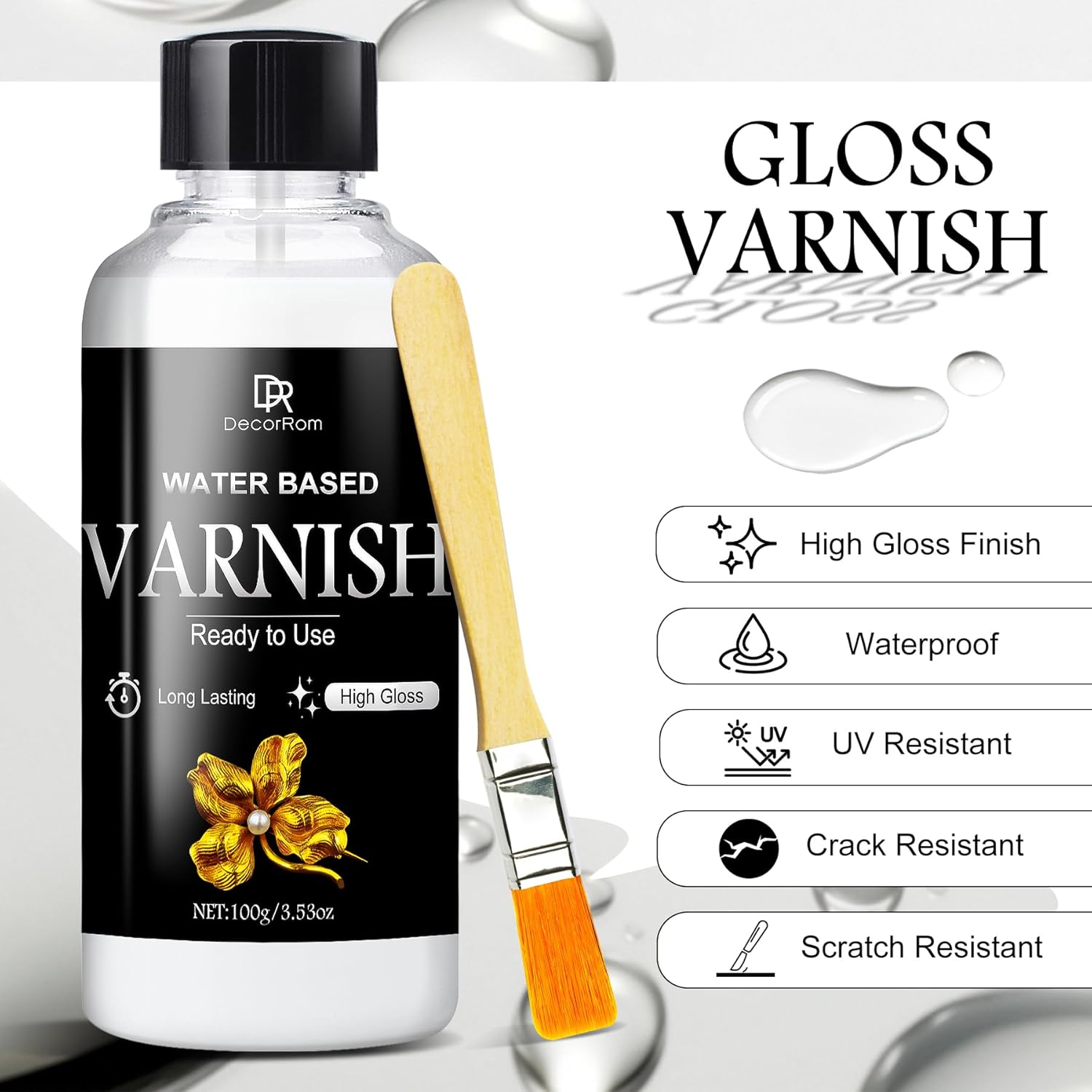 Liquid Gold Paint 200ml - Super Shiny and Quick Drying Gold Leaf Effect Kit - Mirror Finish with Varnish - Non-toxic, Waterproof for Furniture, Wood, Crafts, Resin, DIY