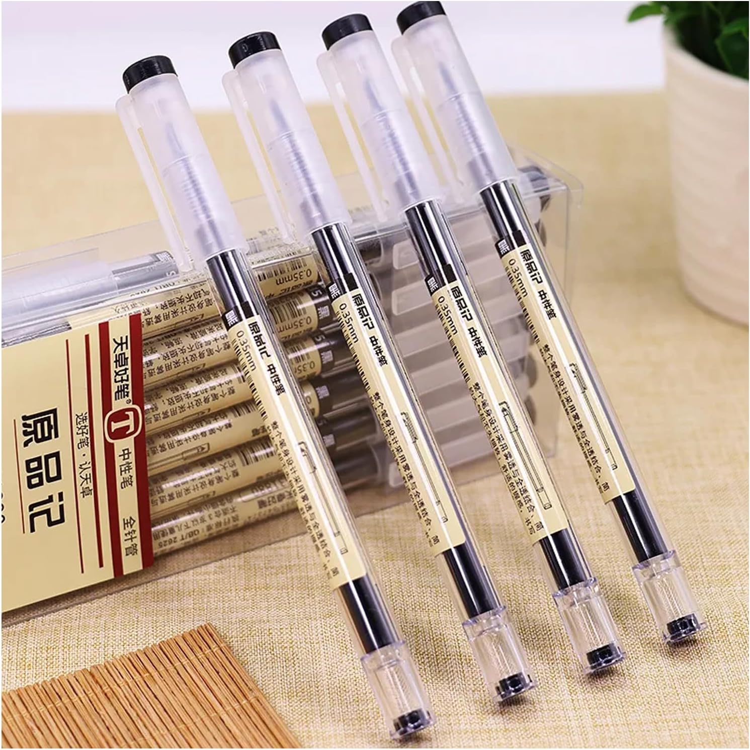 Liquid Ink Ballpoint Pens, Ballpoint Pens, Gel Ink, Quick Drying, Extra Fine, Japanese Style, 0.38mm Tip, for Office, School, Set of 12, Black