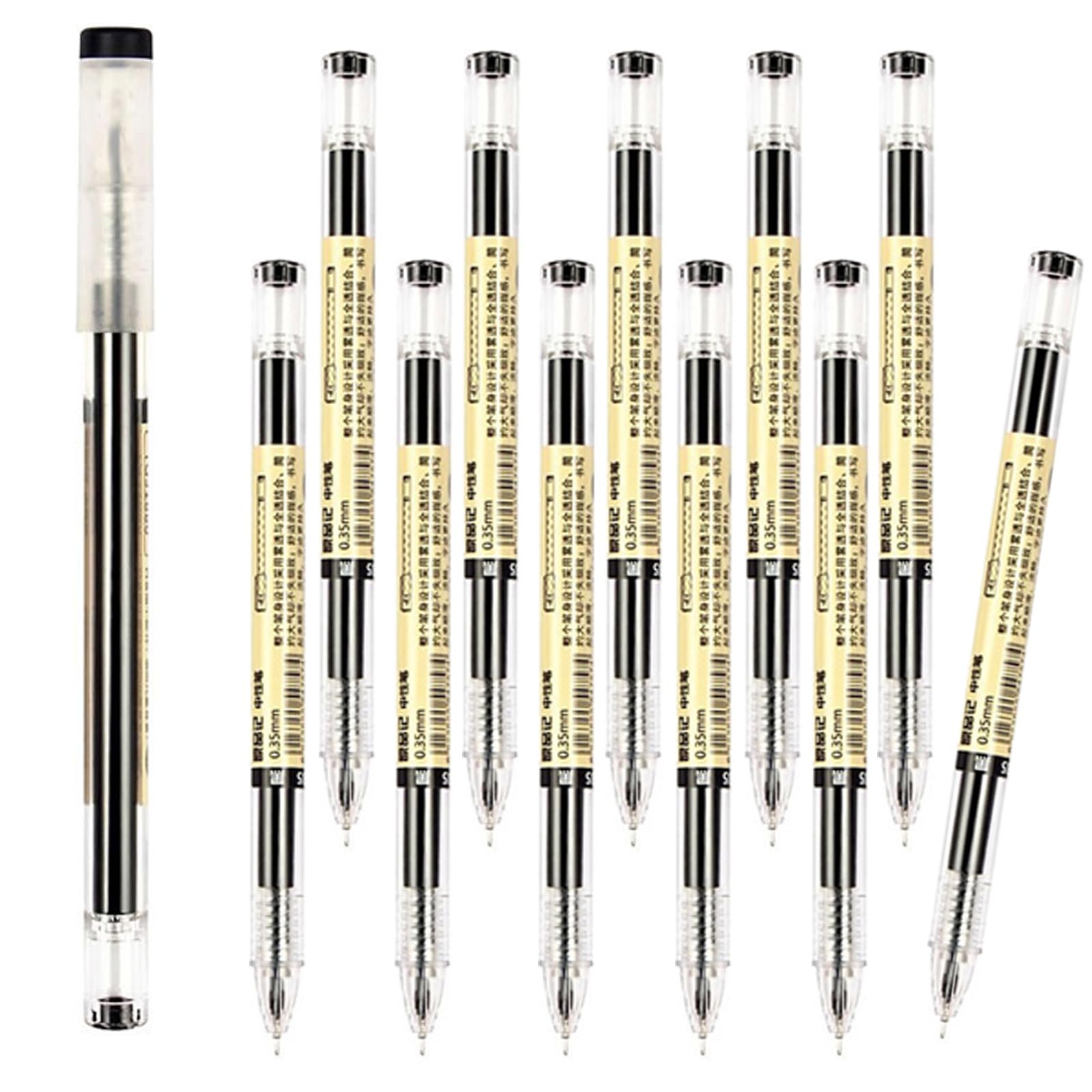 Liquid Ink Ballpoint Pens, Ballpoint Pens, Gel Ink, Quick Drying, Extra Fine, Japanese Style, 0.38mm Tip, for Office, School, Set of 12, Black