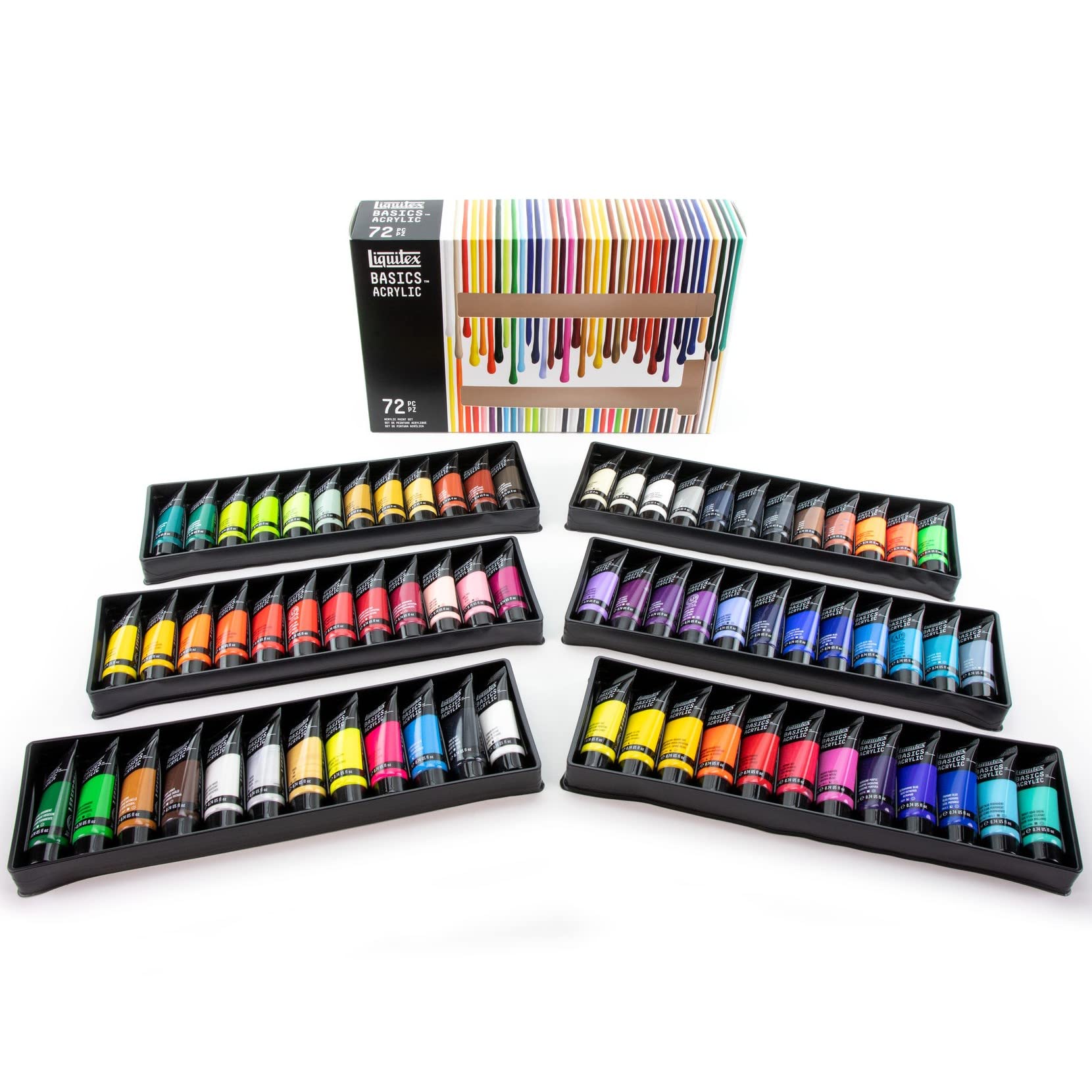 Liquitex 3699347 Basics Studio - Acrylic paint, 72 colors in 22 ml tubes, made with resistant and high quality pigments, very opaque colours, excellent lightfastness, Liquitex Basics - Acrylic paint set, 72 x 22 ml 72 units (Pack of 1) Acrylic paint set, 72 colors