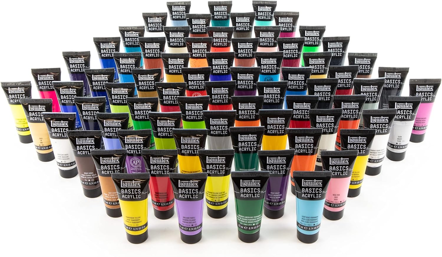 Liquitex 3699347 Basics Studio - Acrylic paint, 72 colors in 22 ml tubes, made with resistant and high quality pigments, very opaque colours, excellent lightfastness, Liquitex Basics - Acrylic paint set, 72 x 22 ml 72 units (Pack of 1) Acrylic paint set, 72 colors