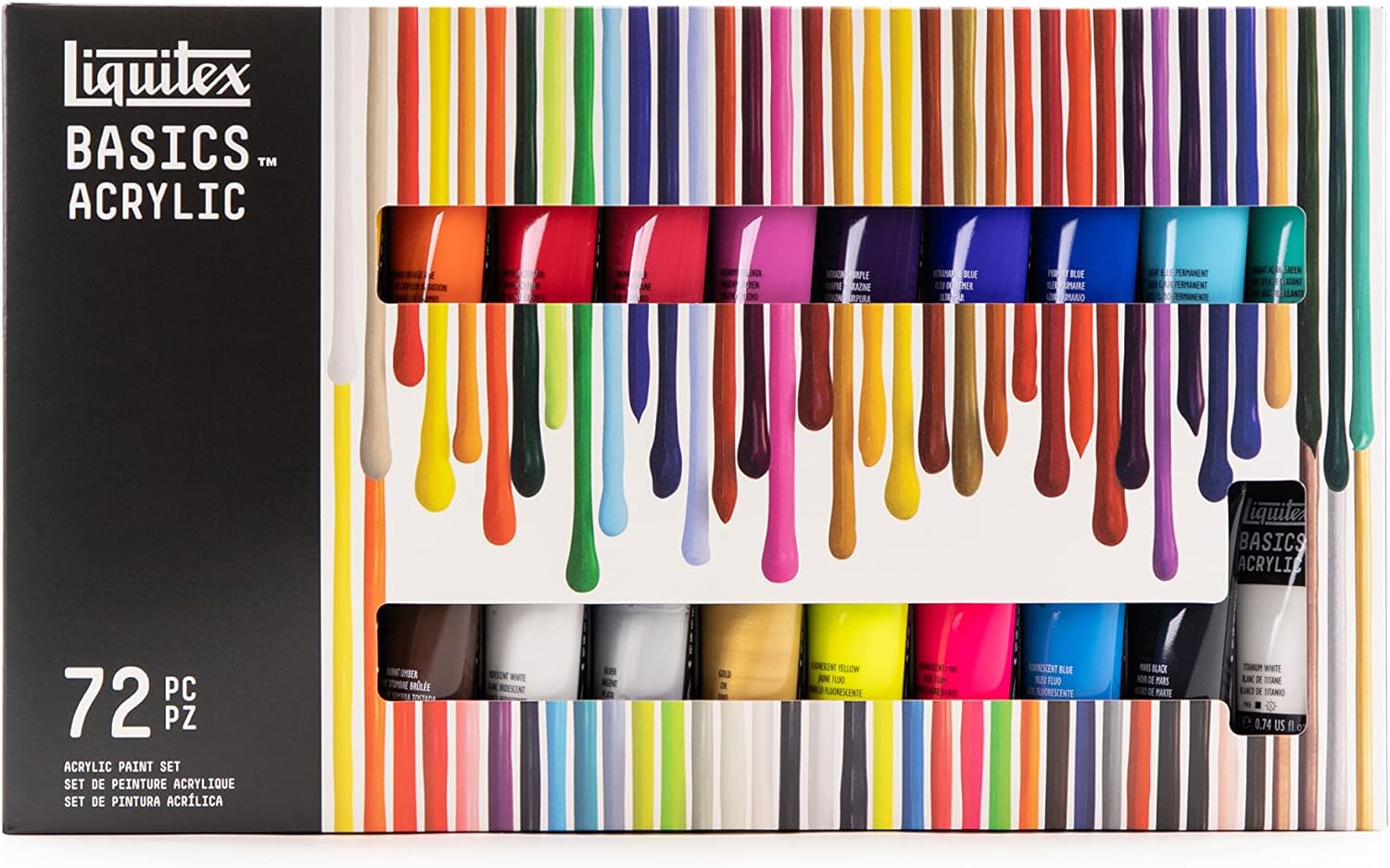Liquitex 3699347 Basics Studio - Acrylic paint, 72 colors in 22 ml tubes, made with resistant and high quality pigments, very opaque colours, excellent lightfastness, Liquitex Basics - Acrylic paint set, 72 x 22 ml 72 units (Pack of 1) Acrylic paint set, 72 colors