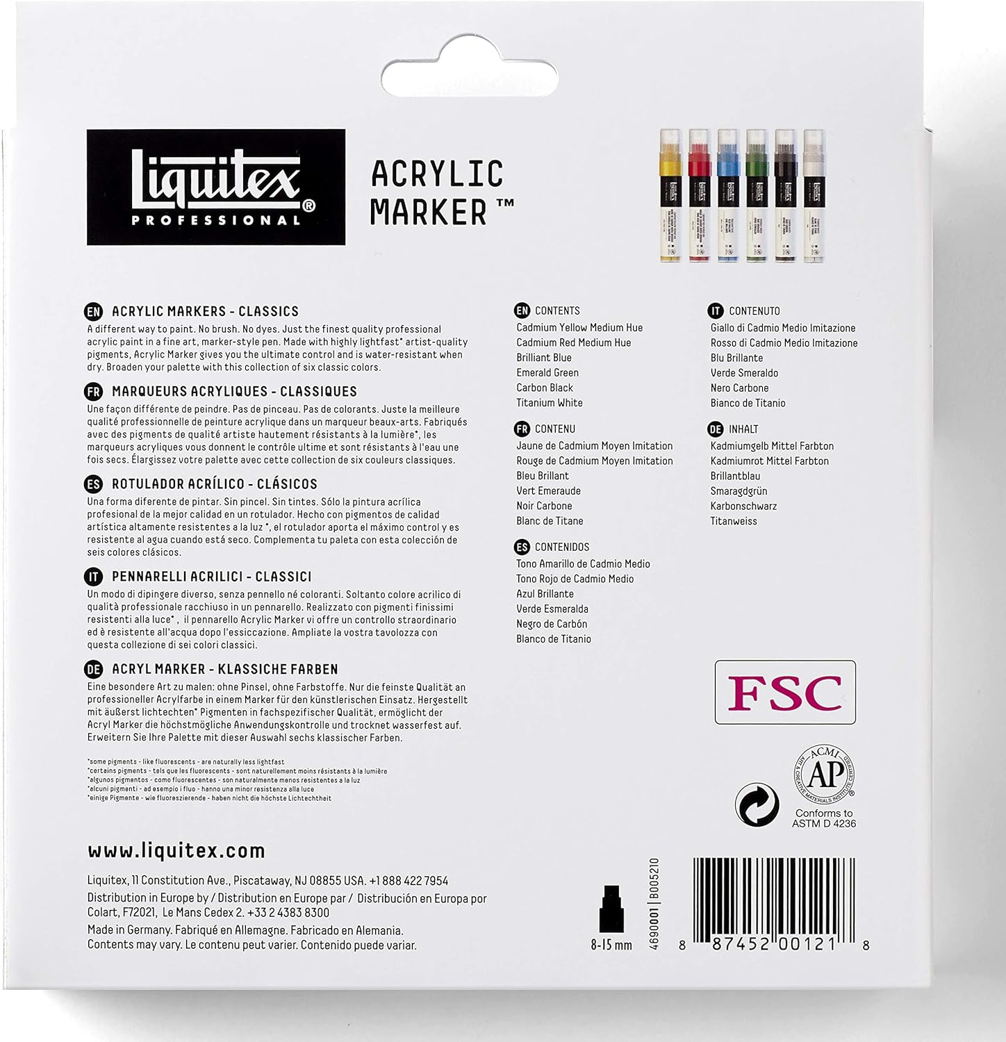 Liquitex Paint Marker 6 Breit Wide Tip Markers 1 unit (Pack of 6)