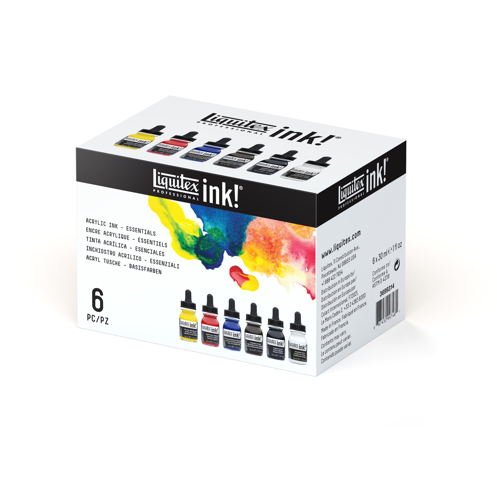 LIQUITEX PROFESSIONAL INK! INK ENCRE TUSCHE ACRYL ACRYLIC INKS DRAWING ESSENTIAL SET - 6 bottles of 30ml assorted colors