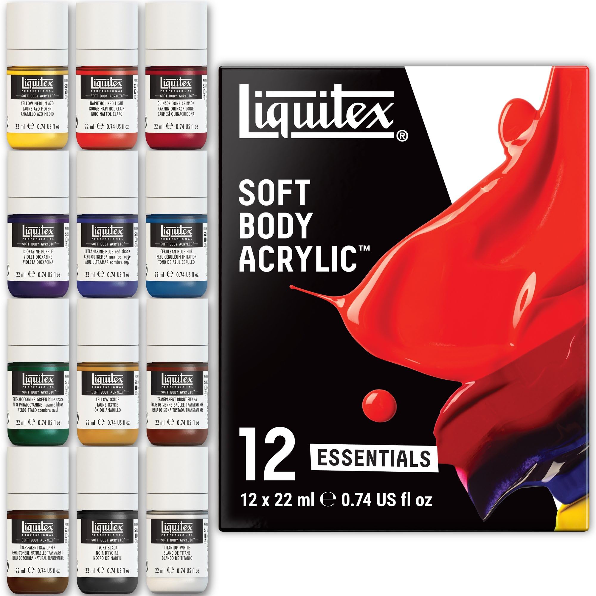 Liquitex Soft Body - Fine Acrylic Colors - Set of 12 Colors 22 ml Essential Colors 264 ml (Pack of 1)