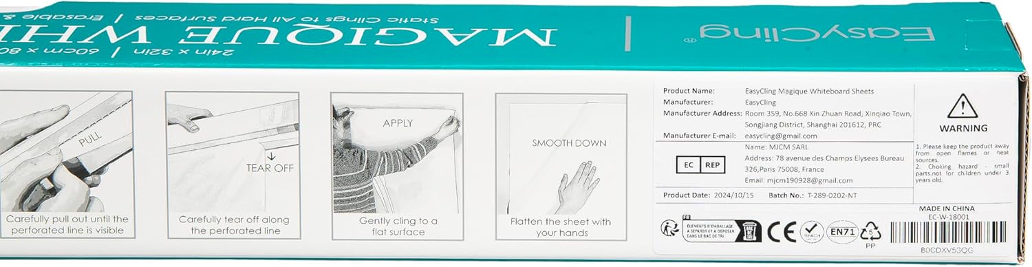 Magique Self-Adhesive Whiteboard Film with 25 Sheets and Marker - Sticks to All Hard Surfaces - 60cm x 80cm Basic Whiteboard