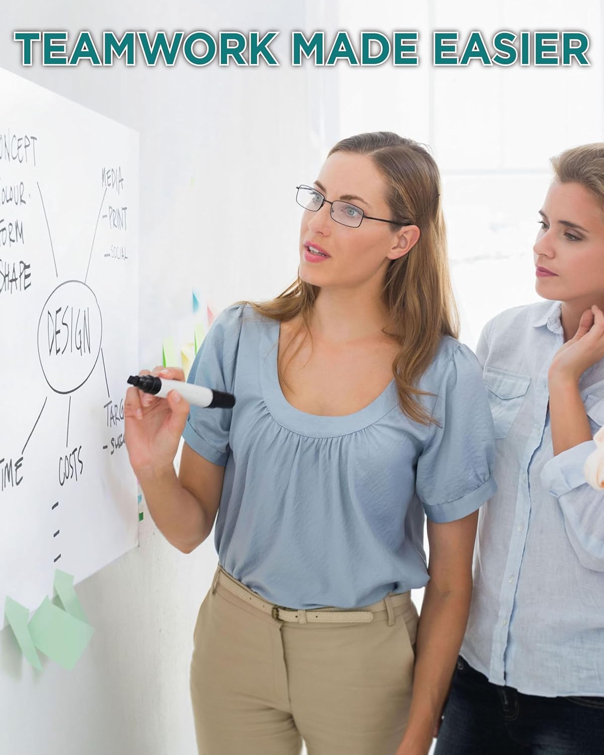 Magique Self-Adhesive Whiteboard Film with 25 Sheets and Marker - Sticks to All Hard Surfaces - 60cm x 80cm Basic Whiteboard