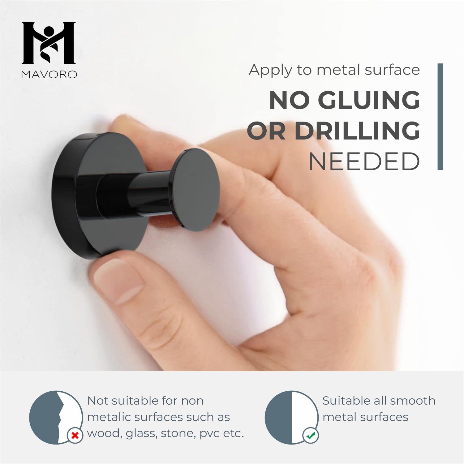 Mavoro Powerful Magnets for Hanging Jackets and Bags | Set of 2 Sturdy Magnetic Clothes Hangers | Neodymium 52 and Rare Earth Magnets | Powerful Magnets for Fridges, Cabinets (Black set of 2)