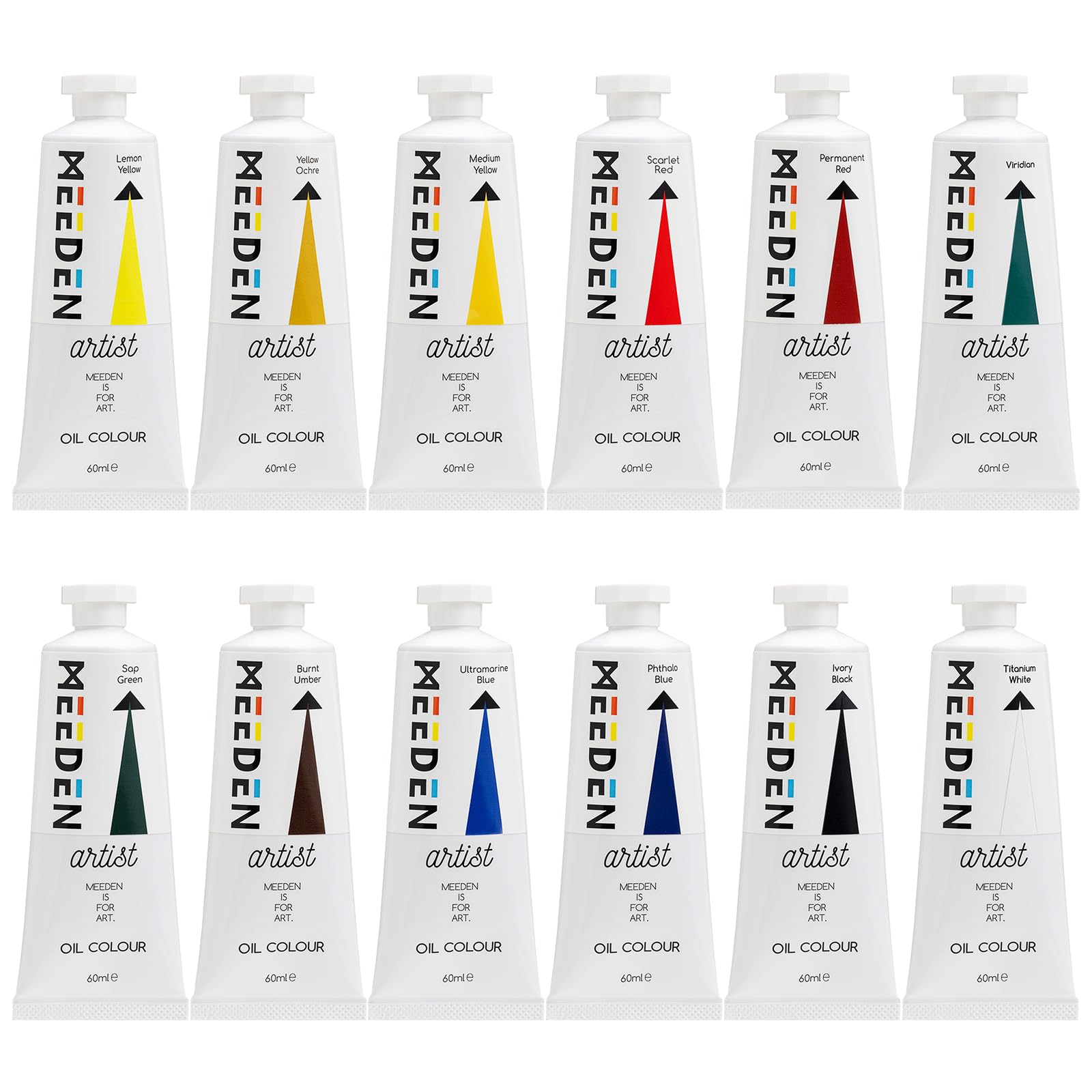 MEEDEN Oil Paint Set for Artists: 12 Colors x 60ml Tubes of Oil Paints - Necessary for Oil Painting on Canvas 60ml/Tube Set of 12 Colors