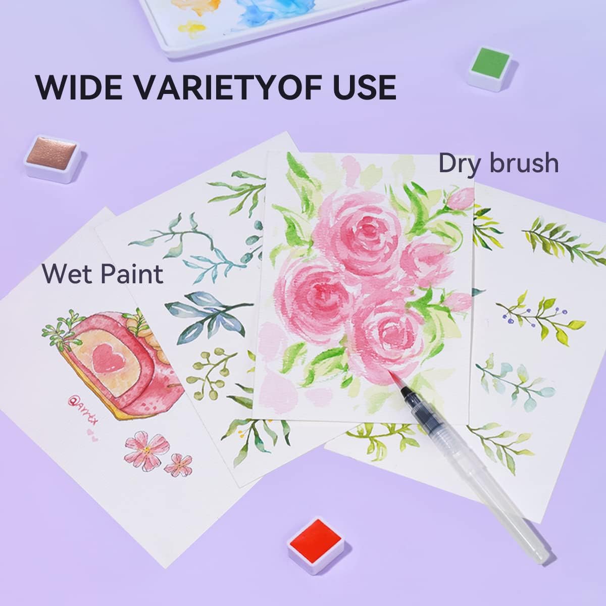 MeiLiang Watercolor Paint Set, 48 Vibrant Colors, Including 12 Solid Glitter Metallic Paints in Pocket Box and Watercolor Brush, Perfect as Art Gift, Suitable for 48 Colors.