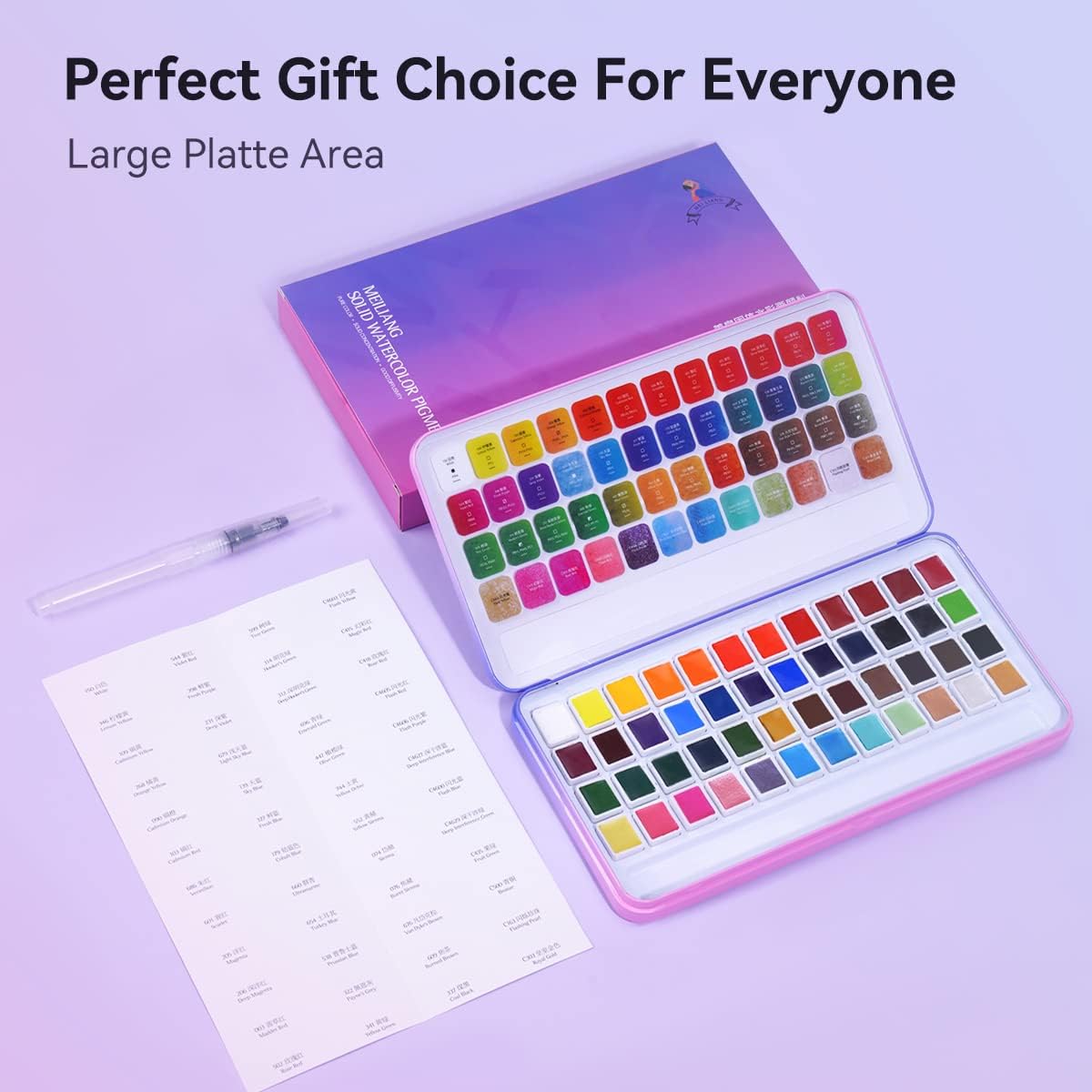 MeiLiang Watercolor Paint Set, 48 Vibrant Colors, Including 12 Solid Glitter Metallic Paints in Pocket Box and Watercolor Brush, Perfect as Art Gift, Suitable for 48 Colors.