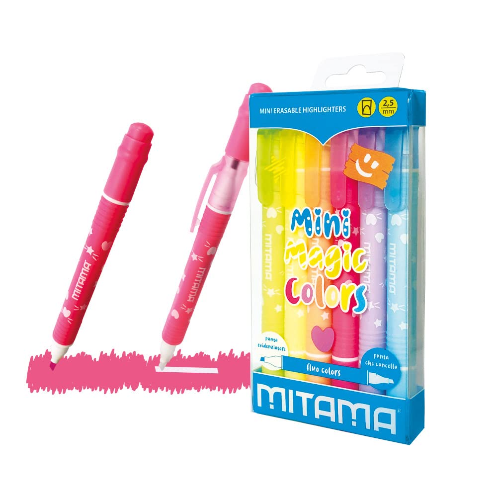 Mitama - 6 Mini Magic Colors Erasable Highlighters in Pet Box, Assorted Colours