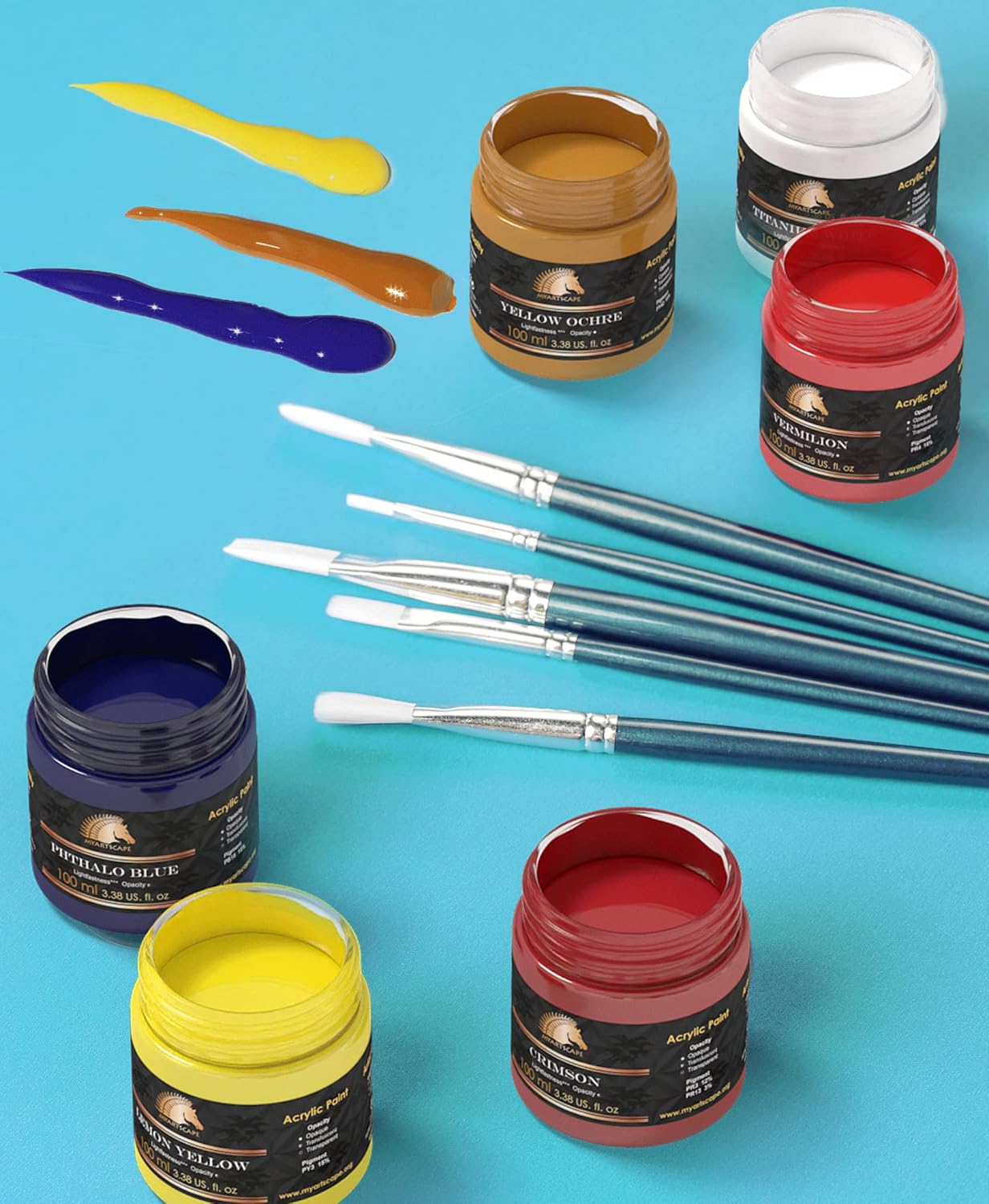 MyArtscape Acrylic Paint Set, 12 x 100ml Bottles, Artist Quality Colours, Lightfast, Heavy Body, Highly Pigmented Colors with Great Coverage 100ml x 12.