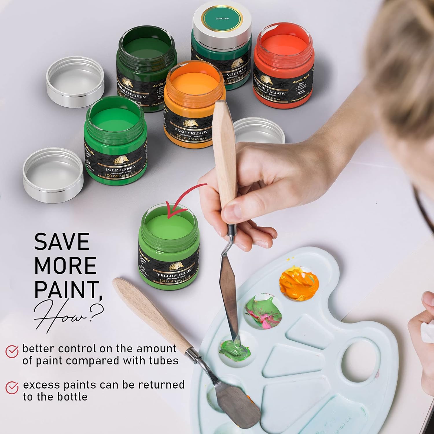 MyArtscape Acrylic Paint Set, 12 x 100ml Bottles, Artist Quality Colours, Lightfast, Heavy Body, Highly Pigmented Colors with Great Coverage 100ml x 12.
