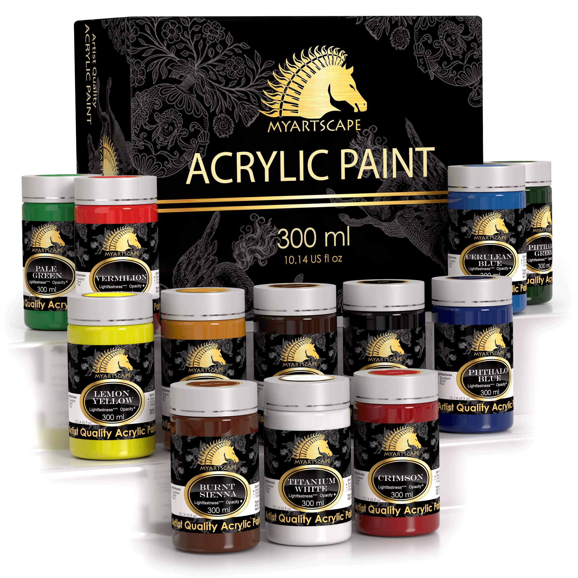 MyArtscape Set of 12 Bottles 300ml Heavy Body Lightfast Colors Artist Quality MyArtscape