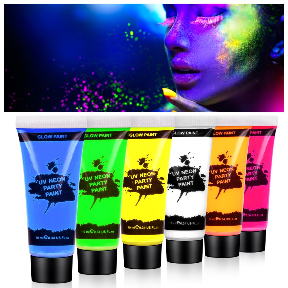 Neon Makeup, 6 Colors Body Paint Face and Body, UV Face Paint Safe and Non-Toxic, Fluo Party Gadget for Halloween, Carnival 6 pieces #uv