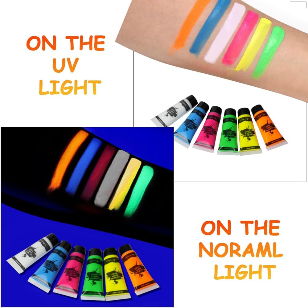 Neon Makeup, 6 Colors Body Paint Face and Body, UV Face Paint Safe and Non-Toxic, Fluo Party Gadget for Halloween, Carnival 6 pieces #uv