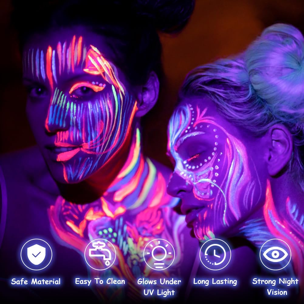 Neon Makeup, 6 Colors Body Paint Face and Body, UV Face Paint Safe and Non-Toxic, Fluo Party Gadget for Halloween, Carnival 6 pieces #uv