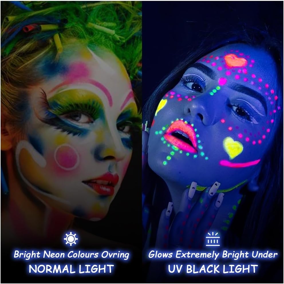 Neon Makeup, 6 Colors Body Paint Face and Body, UV Face Paint Safe and Non-Toxic, Fluo Party Gadget for Halloween, Carnival 6 pieces #uv